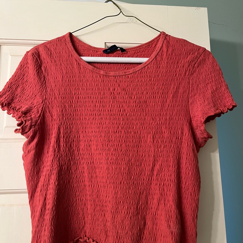American Eagle Outfitters Pink Smocked Short Sleeve Tee